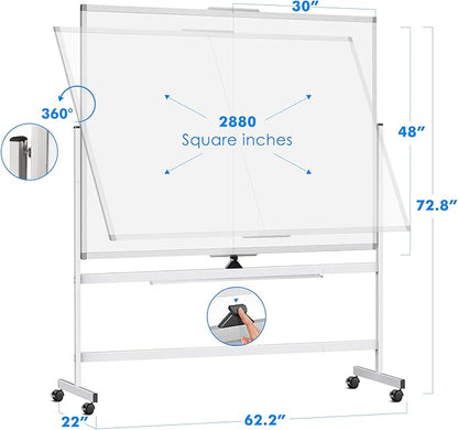 maxtek 60 x 48 Double Sided Rolling Whiteboard, Mobile Whiteboard Magnetic - Image 4