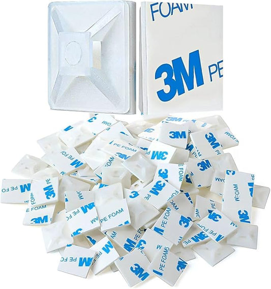 XHF 200 PCS 1/2" White Self Adhesive Cable Zip Tie Mounts Wire Cable Clips by XHF