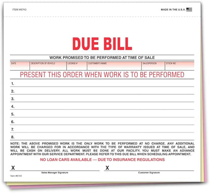 Vehicle Due Bill Form by Unknown