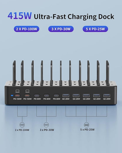415W Charging Station for Multiple Devices, 10-Port USB C Fast Charger Station - Image 3