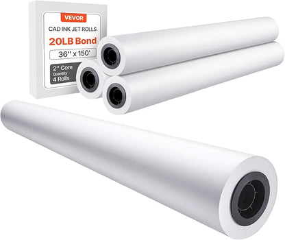 VEVOR Wide Format Paper, 36 in x 150 ft Plotter Paper, 4 Rolls CAD Bond Rolls by VEVOR