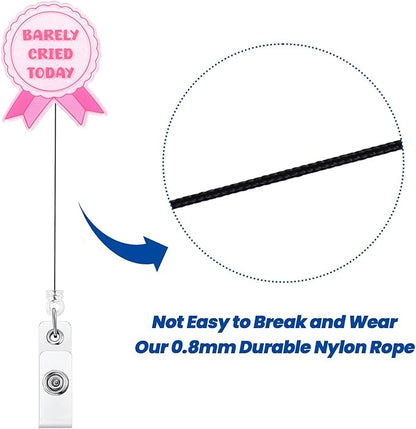 Barely Cried Today Funny Nurse Badge Reel, Cute Pink Ribbon Retractable ID Card - Image 5
