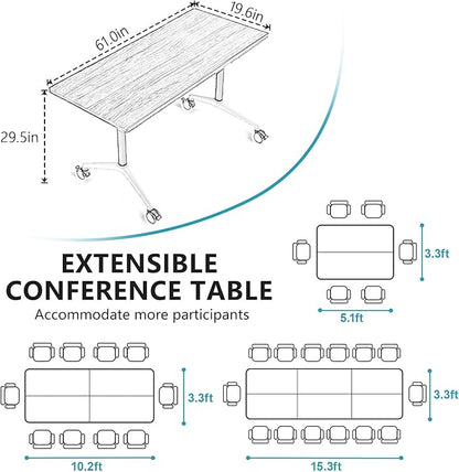 Goakwwuz Conference Room Table, Folding Conference Tables, Thicken Grey Tabletop - Image 9