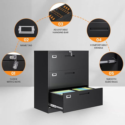 AFAIF 3 Drawer File Cabinets for Home Office, Office Storage Caninets Steel - Image 6