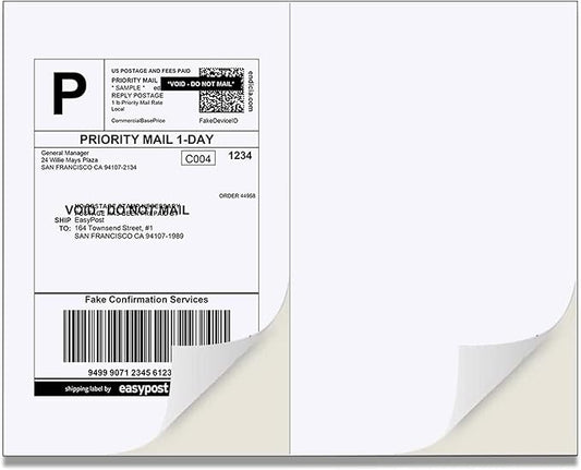 2000 Half Sheet Self Adhesive Shipping Labels by BESTEASYLABELPRINTER