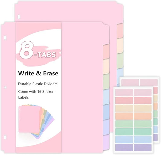 SKYDUE 8 Tab Durable Plastic Dividers, Big Tab Dividers by SKYDUE