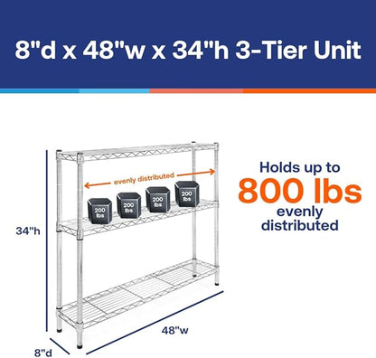 Shelving Inc. 8" d x 48" w Chrome Wire Shelving - Image 2