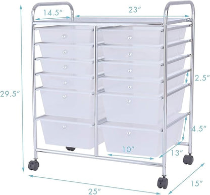 Happygrill 12-Drawer Rolling Storage Cart, 2 Sizes Plastic Drawers & Metal Shelf - Image 3