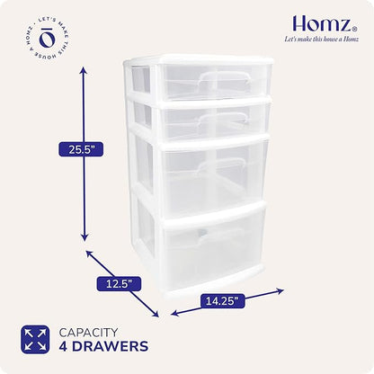 HOMZ Drawer Tower, 4-Tier Clear Plastic Storage Organizer Cart, and Classroom - Image 3