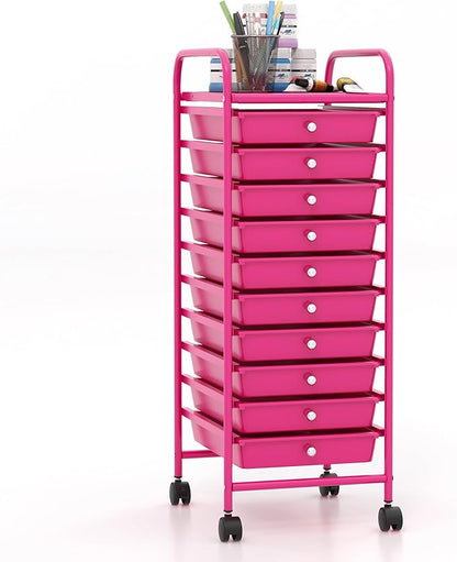 Giantex 10-Drawer Storage Cart w/Universal Wheel, Rolling Cart w/Handle by Giantex