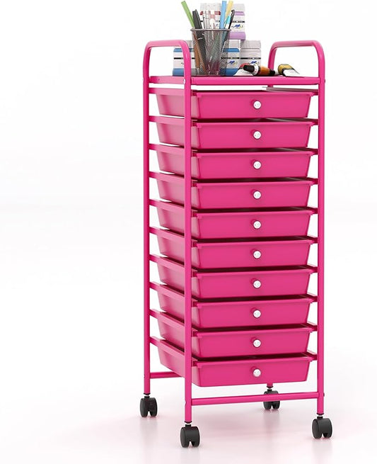 Giantex 10-Drawer Storage Cart w/Universal Wheel, Rolling Cart w/Handle by Giantex
