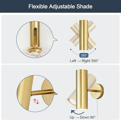 Ahaloye Gold Plug in Wall Sconce Set of 2, Modern Swing Arms Wall Lamp - Image 3