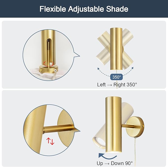 Ahaloye Gold Plug in Wall Sconce, Modern Swing Arms Wall Lamp - Image 6