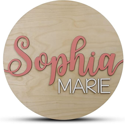 Custom Round Nursery Name Sign, Personalized Wooden Wall Plaque, Baby Shower by HickoryHollowDesigns