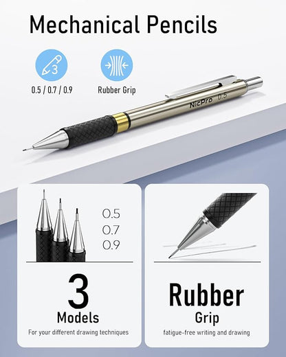 Nicpro Gold Art Mechanical Pencil Set, Metal Drafting Pencil 0.5, 0.9mm & 2mm - Image 3