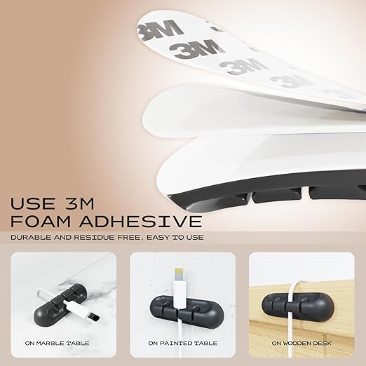 Apromisith USB Cable Organizer Clips Cord Holder, 6 Packs Black Self Adhesive - Image 4