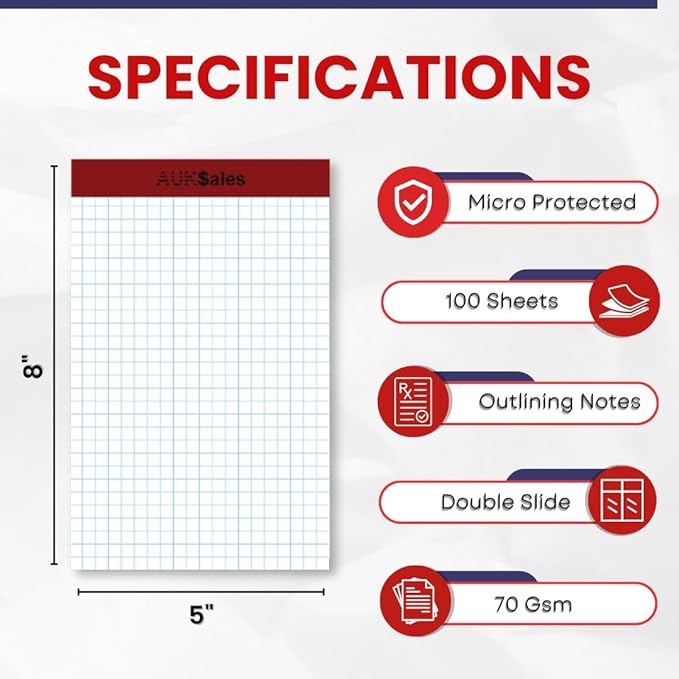Grid Paper Pad 5x8 Inches, Graph Paper Pad 4x4, Grid Notepad, 1 Pack, 5x8 Graph - Image 2