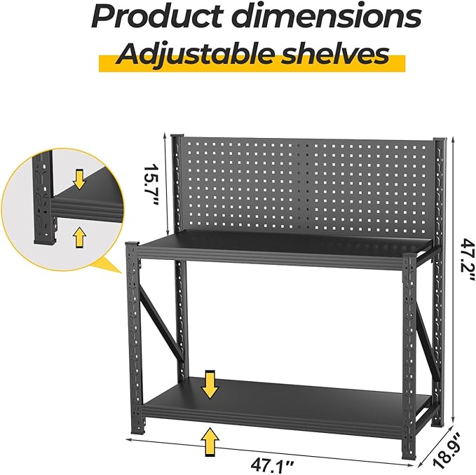 5 Sets Storage Shelves with Pegboard, Heavy Duty Garage Shelving Units and - Image 2