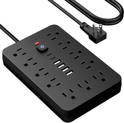 JouleLoom 15 FT Flat Plug Surge Protector Power Strip, 11 Multiple AC Outlets - Image 2