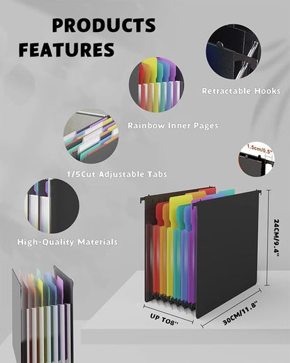MAIMIS Plastic Expanding Hanging File Folders, 7 Pocket Extra Capacity - Image 2