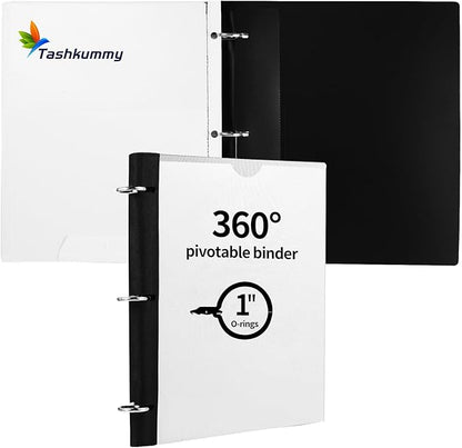 Tashkummy 360 Degree Pivotable Binder, Upgraded 3 Ring Binder 1 inch, Flexible by 360%C2%B0PivotableBinderNotebook