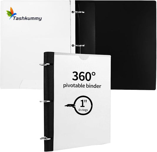 Tashkummy 360 Degree Pivotable Binder, Upgraded 3 Ring Binder 1 inch, Flexible by 360%C2%B0PivotableBinderNotebook