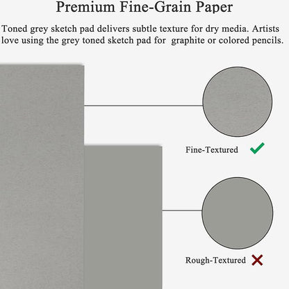 Fuxi Toned Grey Sketch Pad, 9x12 Spiral Sketchbook, 60 Sheets Art Paper - Image 3