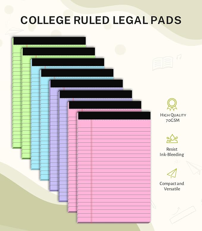Note Pads 5x8, Narrow Ruled Legal Pad, 30 Sheet/notepad, 8 Pack Colored Legal - Image 2