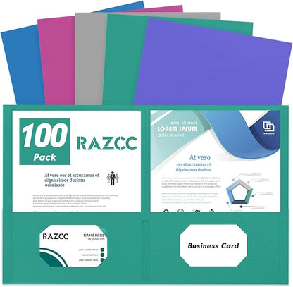Two Pocket Folders, RAZCC 100 Pack 2 Pocket Folders Fit Letter Size Paper by RAZCC