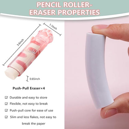 Retractable Pencil Eraser, Cute Erasers, Kawaii Cat Paw Eraser, Suitable - Image 5