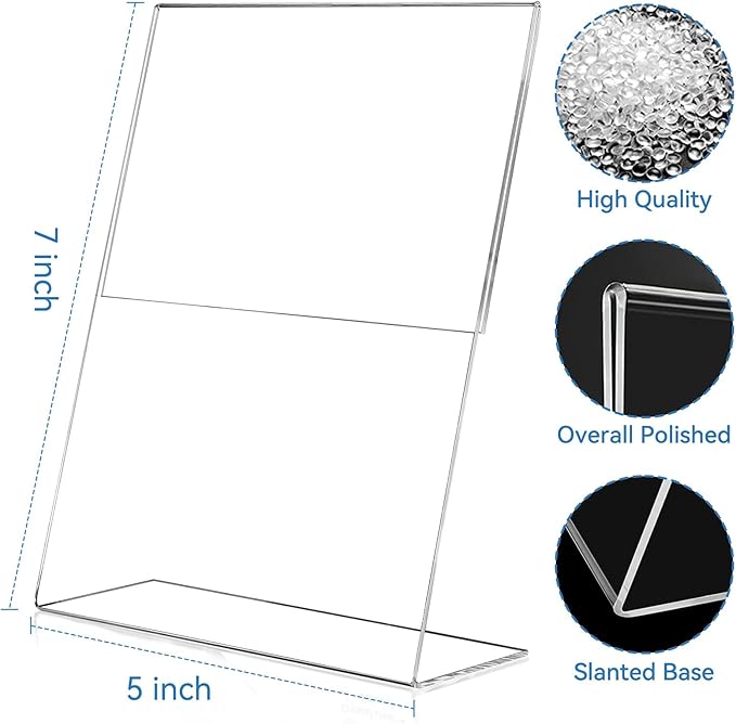 EHWINE 12 Pack 5 x 7 Acrylic Sign Holder, Vertical Slanted Back Paper Holder - Image 3