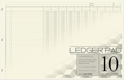 BookFactory Ledger Pad/Large 10 Column Accounting Ledger Columnar Pads by BookFactory