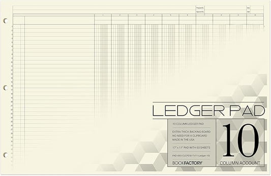 BookFactory Ledger Pad/Large 10 Column Accounting Ledger Columnar Pads by BookFactory