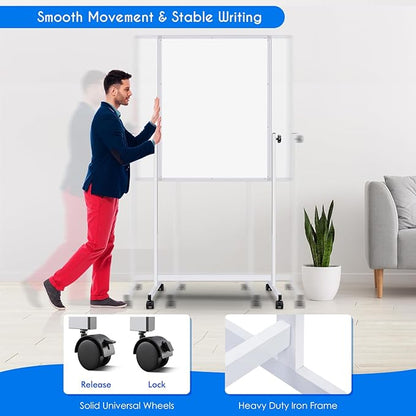 maxtek Rolling White Board, 44 x 28 Height Adjustable Whiteboard on Wheels - Image 4