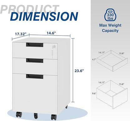 Fesbos 3 Drawer Vertical File Cabinets, Mobile Filling Cabinet - Image 3