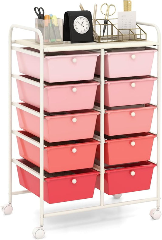 HAPPYGRILL 10-Drawer Rolling Storage Cart, Storage Organizer Cart by HAPPYGRILL
