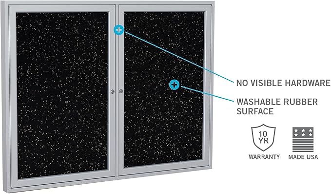 Ghent 36"x30" 1-Door indoor Enclosed Recycled Rubber Bulletin Board, Shatter - Image 3
