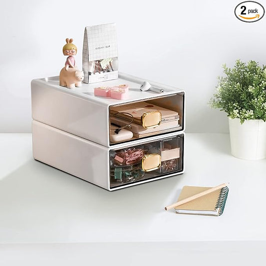 DETEIN 2 PACK Stackable Desk Organizer Stackable Storage Drawer Small Desk by DETEIN