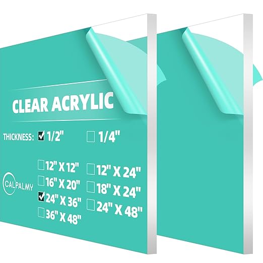 CALPALMY 1/2" Thick Clear Acrylic Sheets 24" x 36", Pre-Cut Plexiglass Sheets by CalPalmy