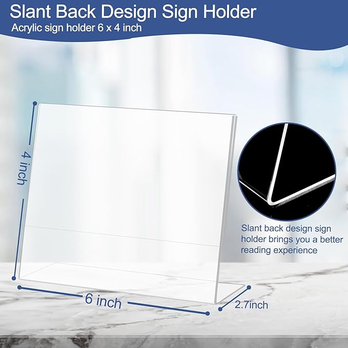 Wbtran Slanted Back Acrylic Sign Holder 6 x 4, Acrylic Stands - Image 2
