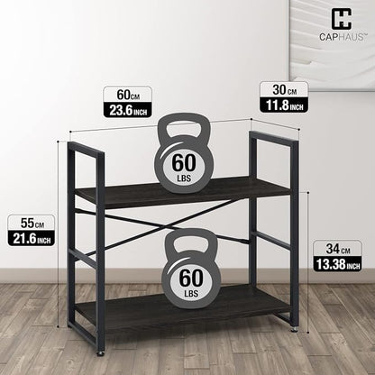 CAPHAUS 2 Tier Small Bookshelf, 24 Inch Width Free Standing Shelf, Bookcase - Image 3