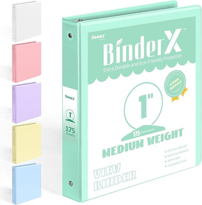 BinderX Extra Durable 3 Ring Binder, Round Ring 1 Inch Binders, Fits 175 Sheets by Sooez