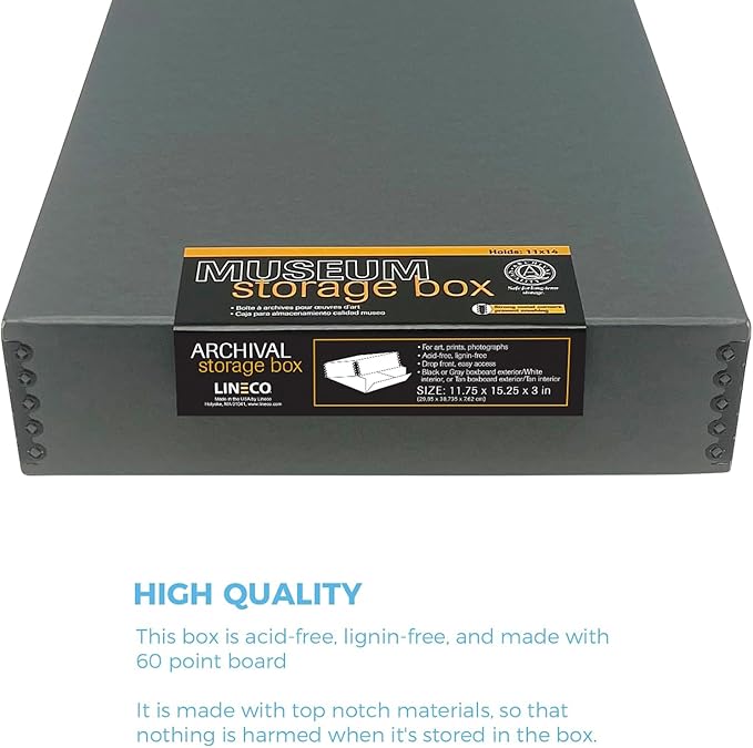 Lineco Museum Archival Storage Box, 11.75x15.25x3 in. Drop Front Design. - Image 3
