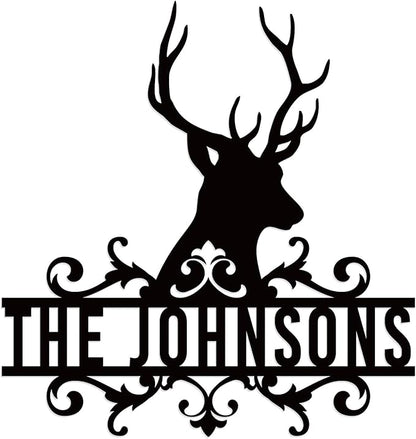 Metal Deer Scene Outdoor Family Wall Sign, Custom Deer Name Sign, Hunter Gifts by efcustomgifts