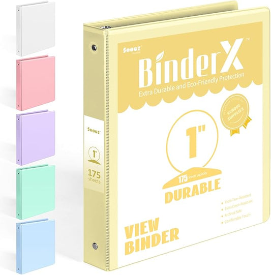 BinderX Extra Durable 3 Ring Binder, Round Ring 1 Inch Binders, Fits 175 Sheets by Sooez
