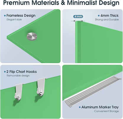 MaxGear Glass Whiteboard, Tempered Magnetic Dry Erase Board Green, Frameless - Image 2