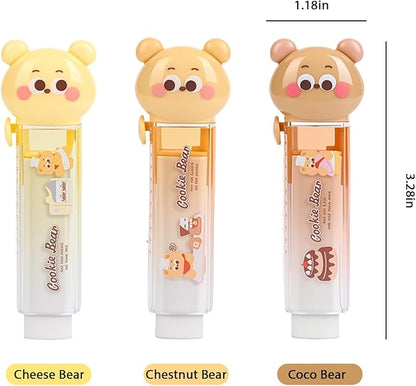 3PCS Retractable Pencil Eraser, Cute Erasers, Kawaii Bear Eraser in Three Colors - Image 2