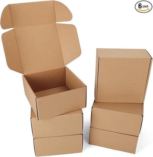 PHAREGE 8x8x4 inch Gift Shipping Boxes 6 Pack Brown, Tab Lock Tuck Top Mailing by PHAREGE