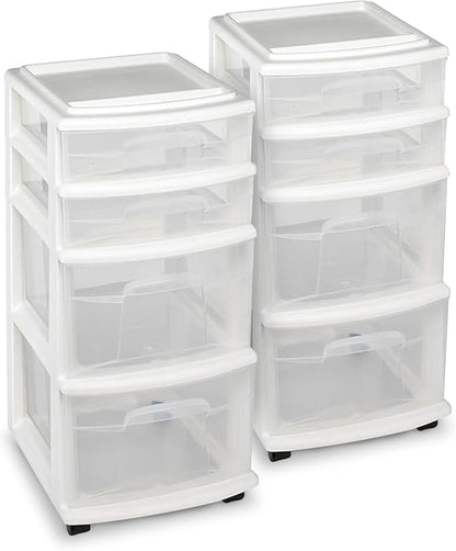 HOMZ 2-Pack Drawer Tower, 4-Tier Clear Plastic Storage Organizer Cart, and by Homz
