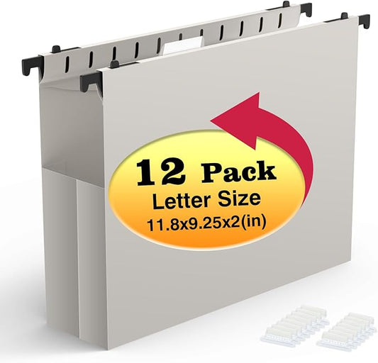 Shutex Extra Capacity Plastic Hanging File Folders, 12 Pack Reinforced by Shutex